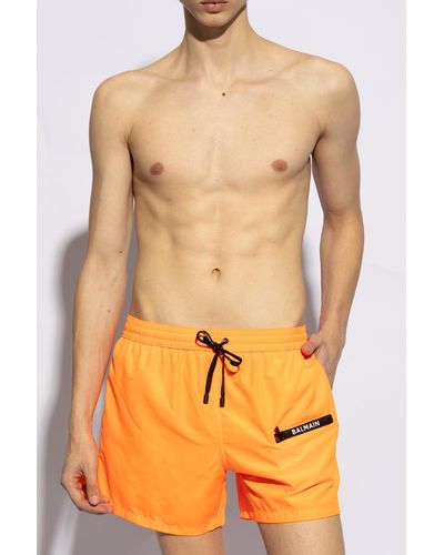 Balmain Swim Shorts With Logo - Orange