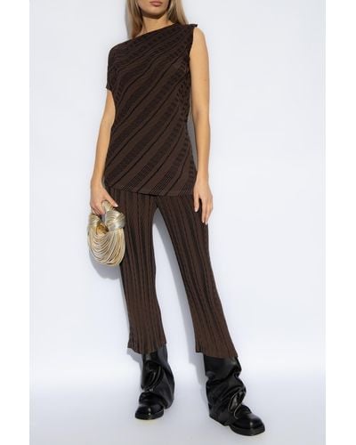 Issey Miyake Asymmetrical Top With Pleats, - Brown