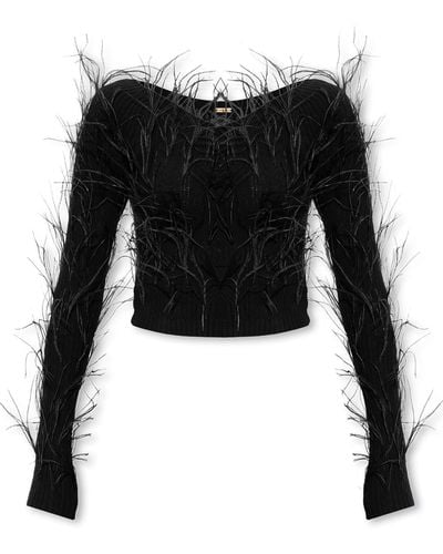 Cult Gaia ‘Danton’ Jumper With Feathers - Black