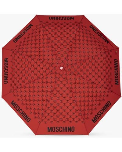 Moschino Folding Umbrella With Logo, - Red