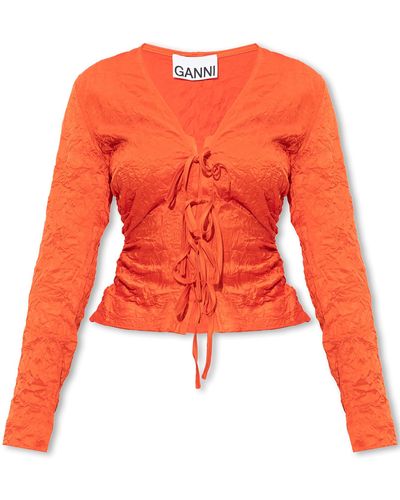 Ganni Top With Gathers - Orange