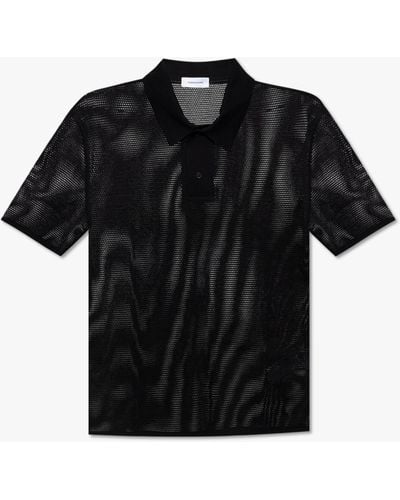 Ferragamo Openwork Polo Shirt, - Black