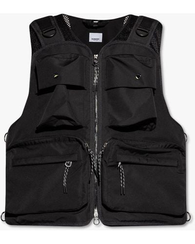Burberry 'upton' Vest With Multiple Pockets - Black