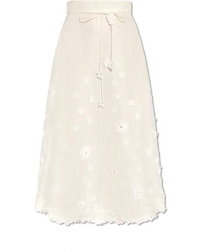 Zimmermann Skirt With Floral Motif, - White