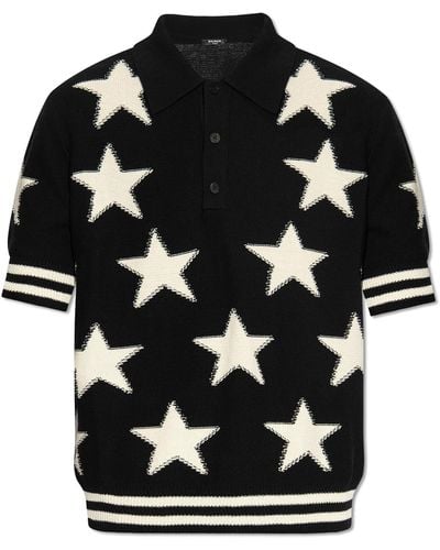 Balmain Patterned Polo Shirt, - Black