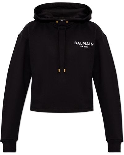 Balmain Short Sweatshirt With Logo, - Black