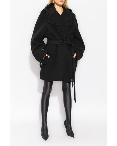 Balenciaga Woolen Coat With Fringes - Black