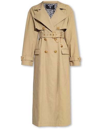 Balmain Trench Coat With Logo, - Natural