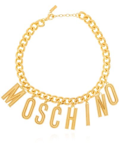 Moschino Necklace With Logo, - Metallic