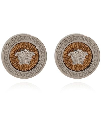Versace Earrings With Logo, - Metallic
