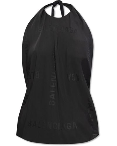 Balenciaga Top With Logo Pattern, - Black