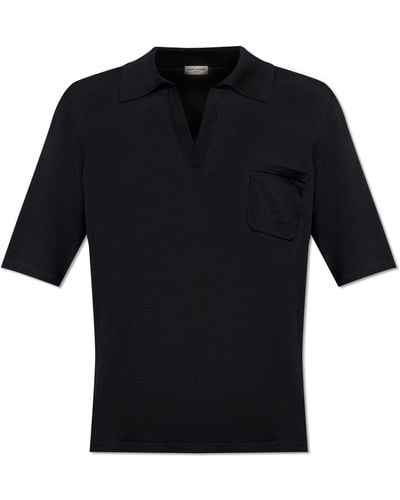 Saint Laurent Wool Polo Shirt, - Black