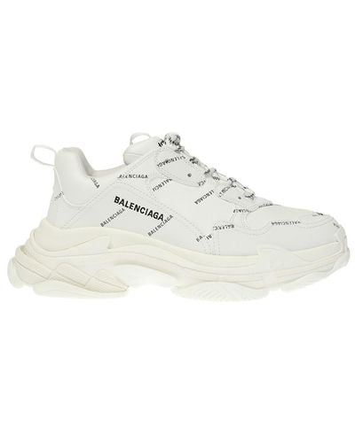 Balenciaga Men's Triple S Logo-print Faux-leather And Mesh Low-top Trainers - White