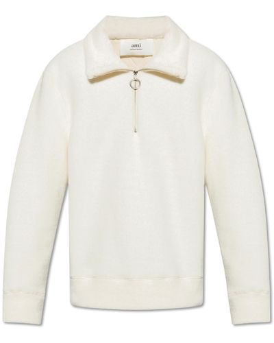 Ami Paris Sweatshirt With Collar - White