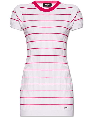 DSquared² Striped Pattern Dress, - Pink