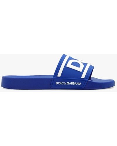 Dolce & Gabbana Rubber Slides With Logo - Blue
