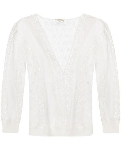 Saint Laurent Lace Sweater - White