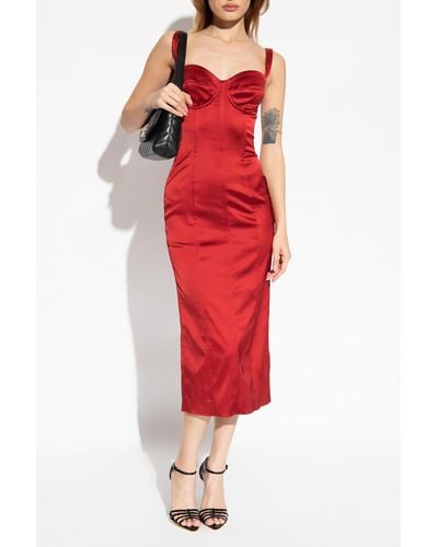 Dolce & Gabbana Satin Slip Dress - Red