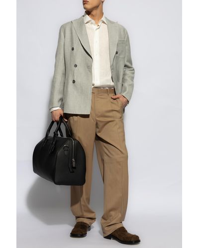 Brioni Wool Pants With Crease - Natural