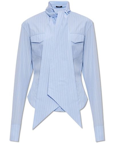 Balmain Pinstriped Shirt, - Blue