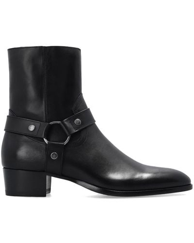 Saint Laurent Smooth Leather Wyatt Harness Boots. - Black