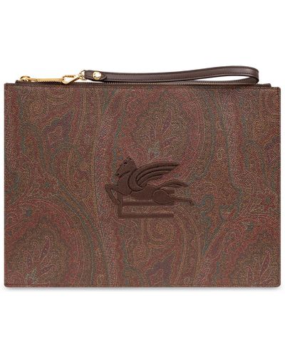 Etro Logo-Embroidered Handbag - Brown