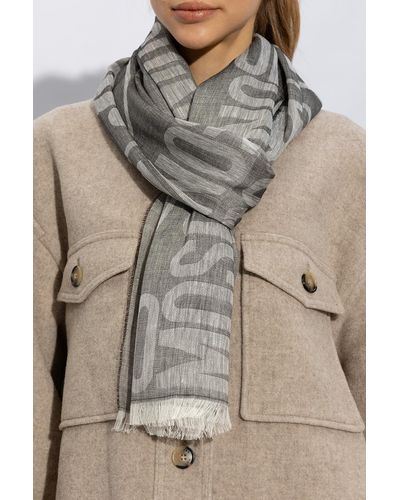 Moschino Scarf With Logo, - Gray