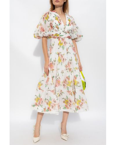 Zimmermann Pleated Dress With Floral Motif - White