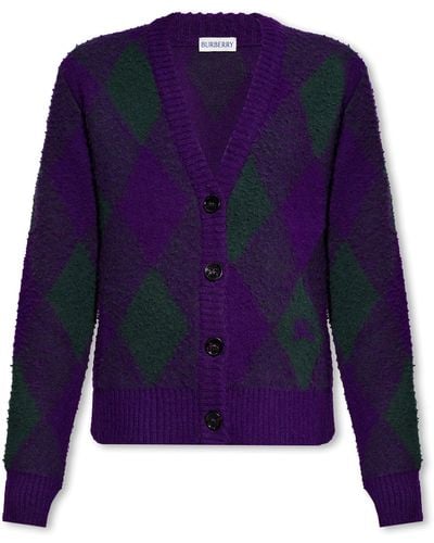 Burberry Cardigan With Argyle Pattern, ' - Blue