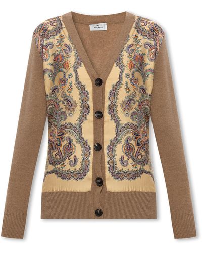 Etro Cardigan With Silk Front - Natural