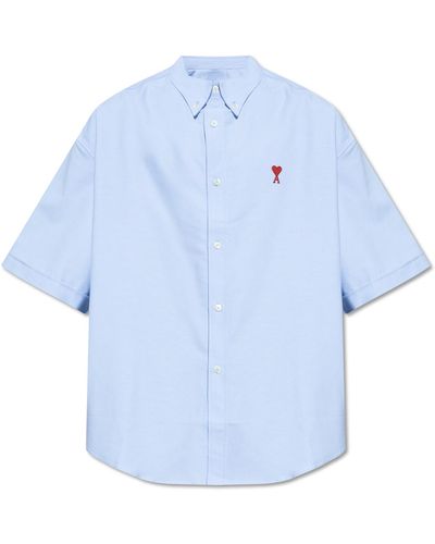 Ami Paris Shirt With Short Sleeves, - Blue
