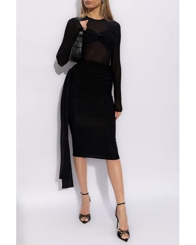 Blumarine Draped Dress With Long Sleeves, - Black