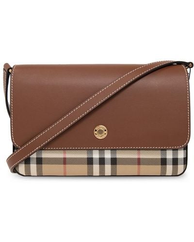 Burberry Penny Foldover E-canvas & Leather Shoulder Bag - Brown