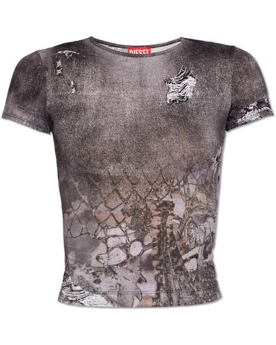 DIESEL Cropped T-shirt With Abstract Print - Grey