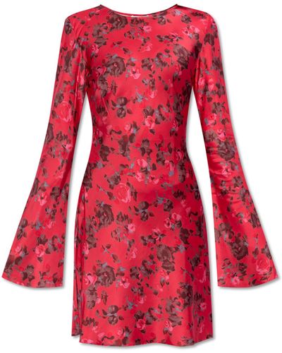 Ganni Floral Motif Dress, - Red