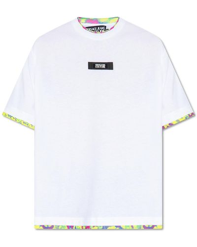 Versace T-shirt With Logo Patch, - White