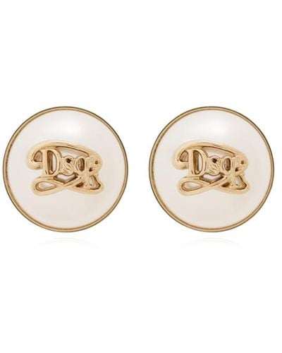 DSquared² Clip-on Earrings With Logo, - Natural