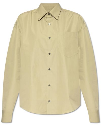 Ami Paris Cotton Shirt With Logo, - Yellow