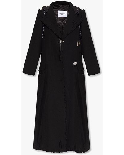 Balenciaga Hooded Double-Breasted Coat - Black