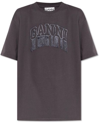 Ganni T-Shirt With Logo - Grey