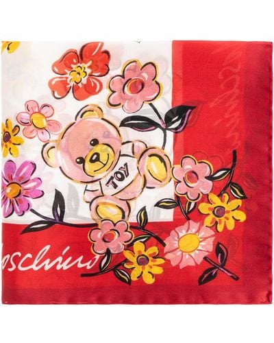 Moschino Printed Silk Scarf, - Red