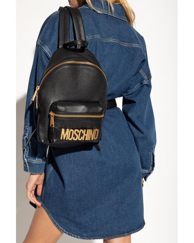 Moschino Leather Backpack With Logo - Black