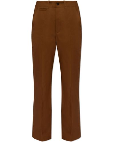 Saint Laurent Cotton Trousers With Crease, - Brown