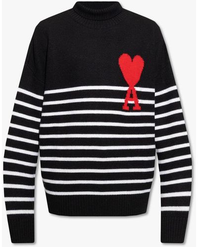 Ami Paris Turtleneck Sweater With Logo - Red