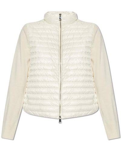 Moncler Down Jacket With Wool Sleeves, - White