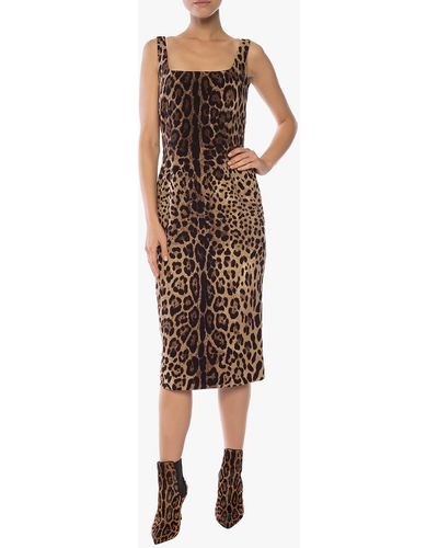 Dolce & Gabbana Leopard-print Silk-blend Crepe Midi Dress - Brown