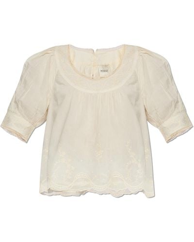 Posse 'mylah' Top With Puff Sleeves , - White