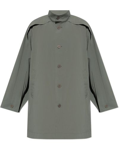 Homme Plissé Issey Miyake Coat With Stand-up Collar, - Grey