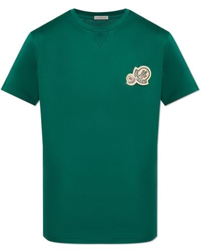Moncler T-Shirt With Logo Patch - Green