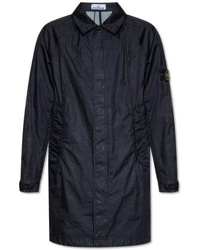 Stone Island Coat With Logo Patch - Blue